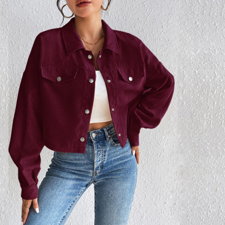 Emilia Langärmelige Samtjacke mit Knöpfen und Taschen – Zeitlos & Stilvoll