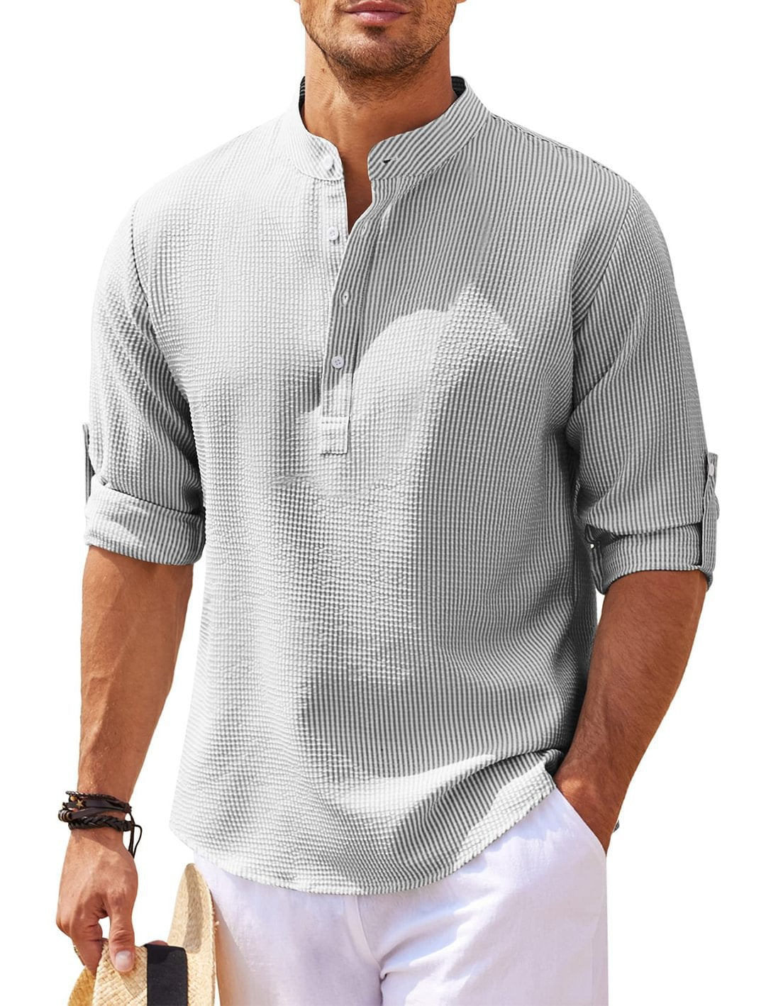 Michael - Legeres Sommerhemd ohne Kragen - Sommer-Chic