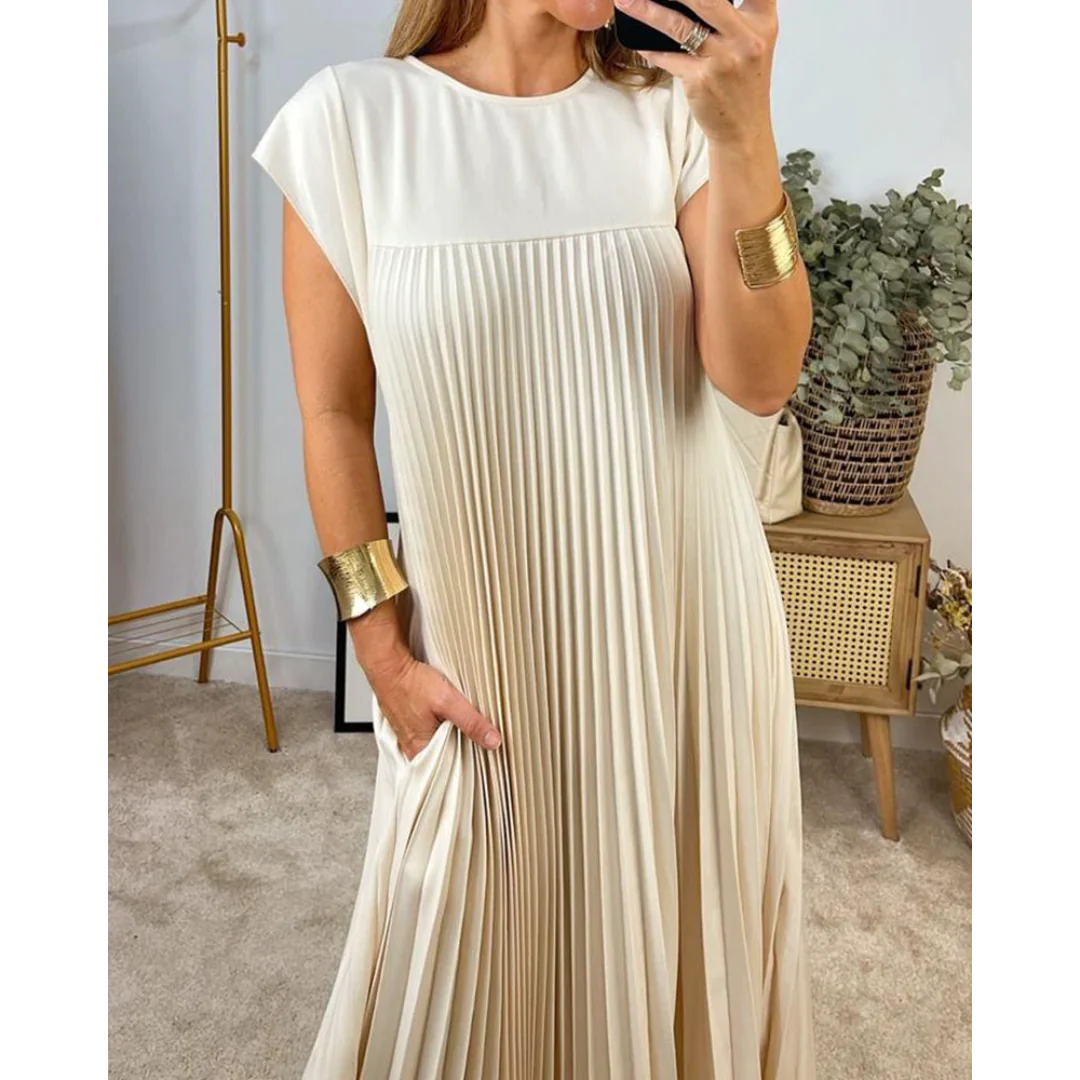 Elara Plissierter Maxikleid mit kurzen Ärmeln