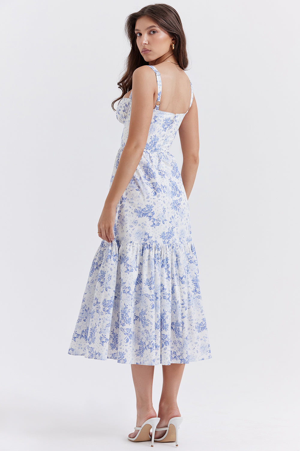 Nicole - Geblümter Schulterriemen Sweetheart Midikleid