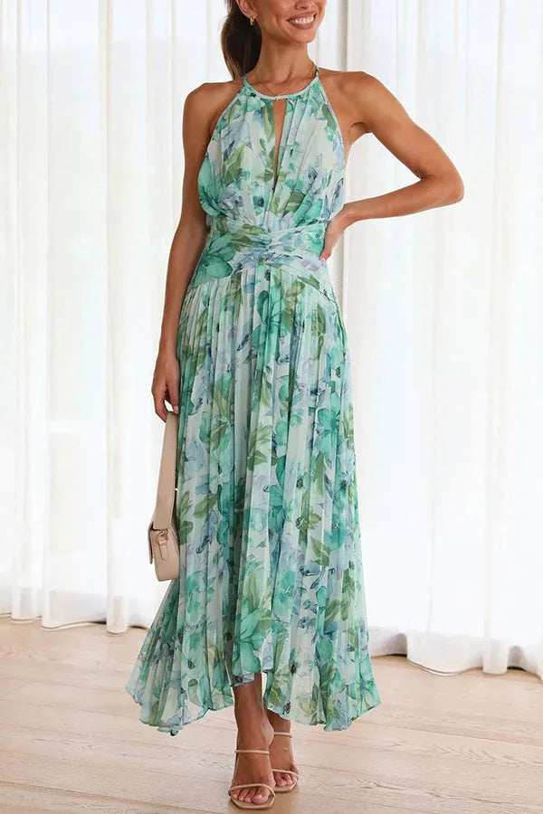 Dane - Lange, lässige, blumige Kleid mit freiem Rücken