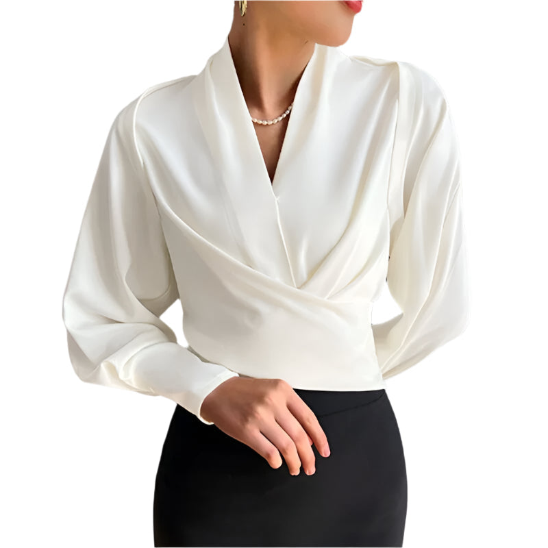 Amalie Elegante V-Ausschnitt Bluse mit Langen Puffärmeln – Damenbluse für Alltag und Festlichkeiten