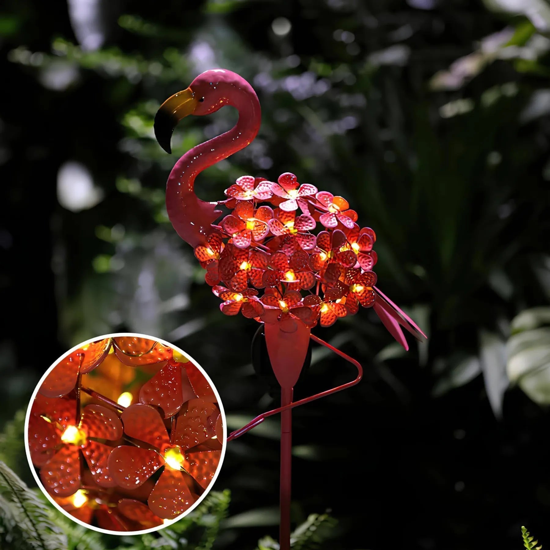 FlamiGlow – Solar Flamingo mit LED-Blumenstäbchen