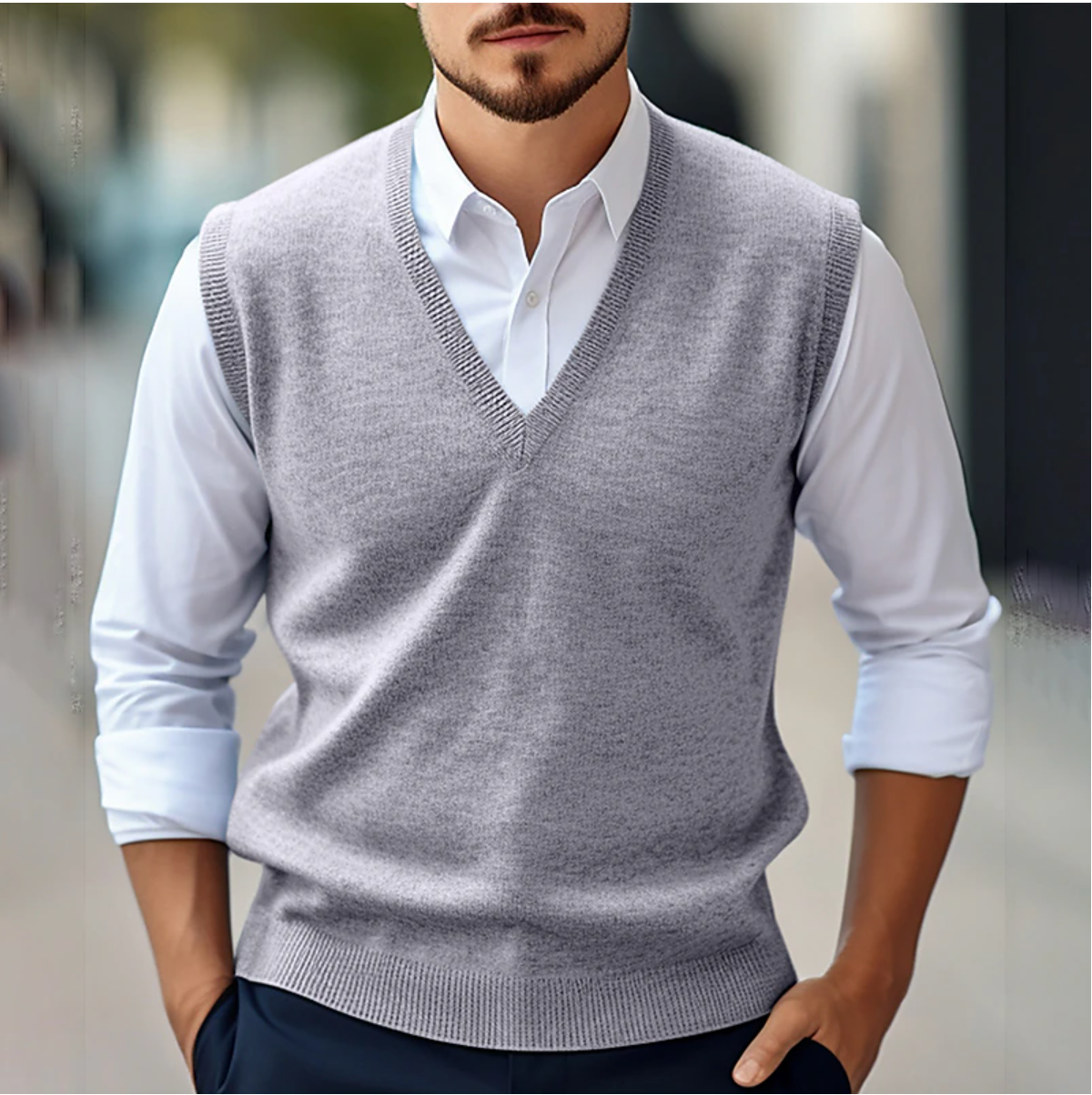 Chris - Klassische V-Ausschnitt-Weste und Langarmshirt für Männer