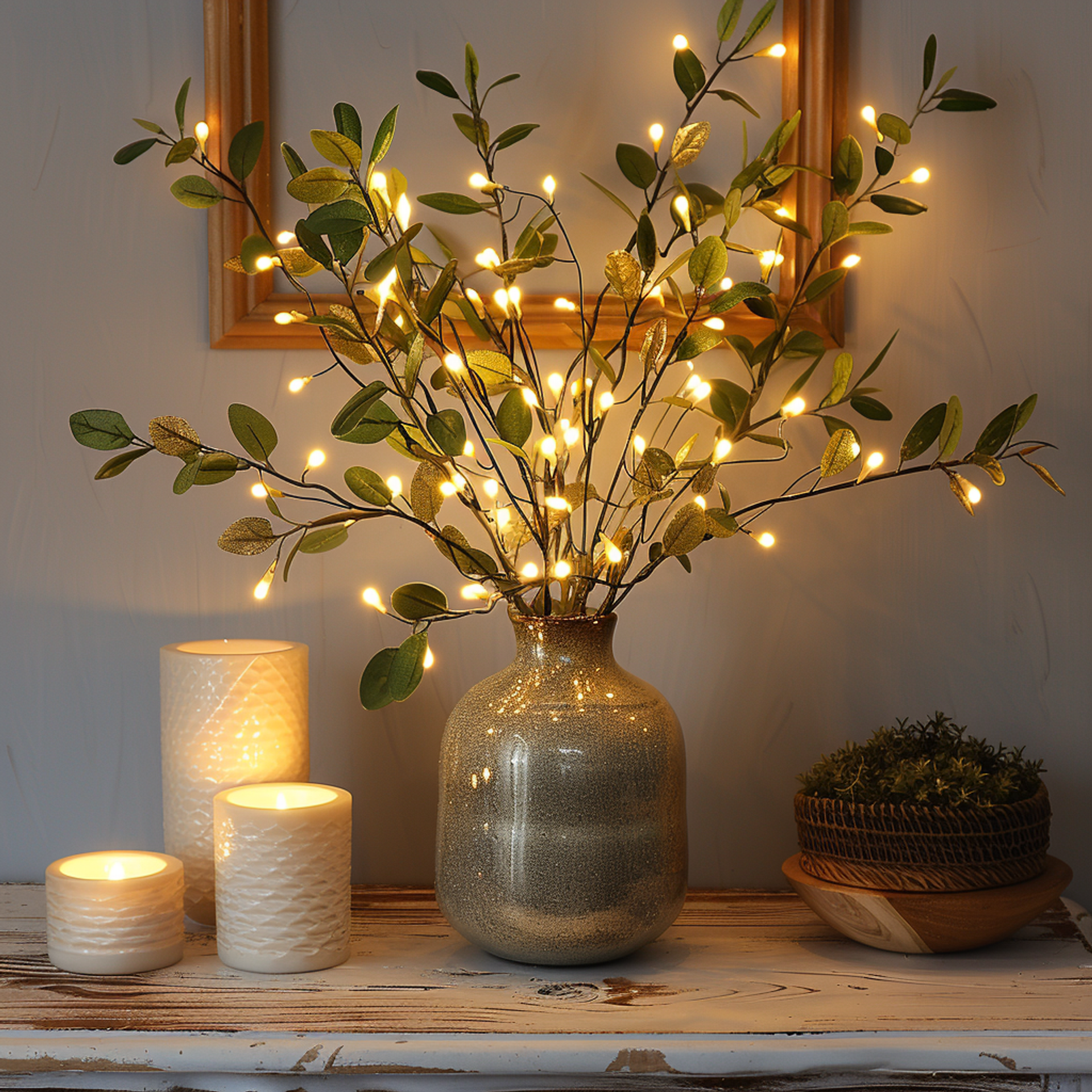 LumiFlor - LED-Blumen-Lichterkette mit realistischen Blättern und batteriebetriebenem Licht