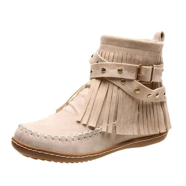 Mary - Boho-Chic Ankle Boots mit Fransen und Schnallenakzent