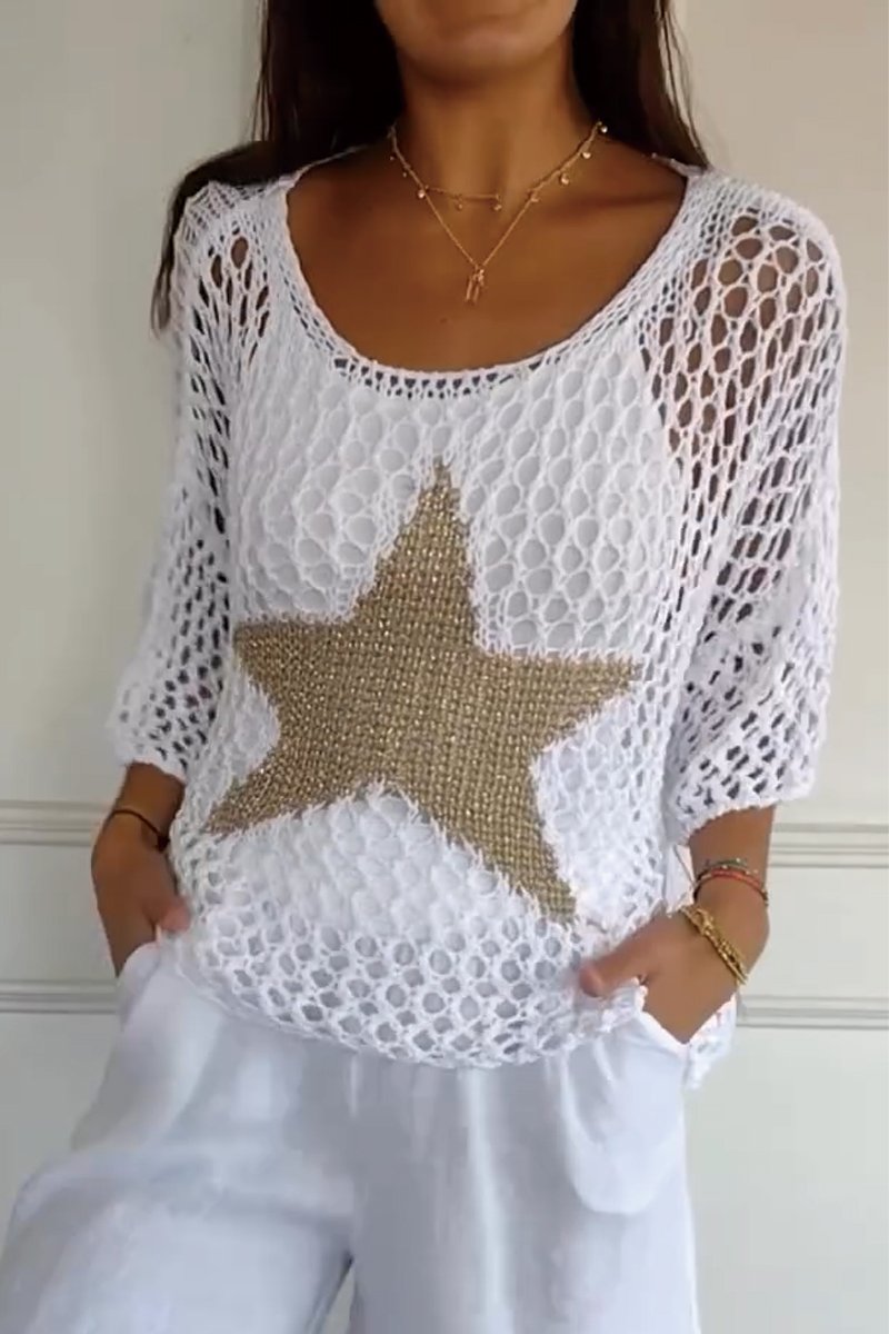 Alma gehäkeltes Shirt mit goldverziertem Sternmotiv