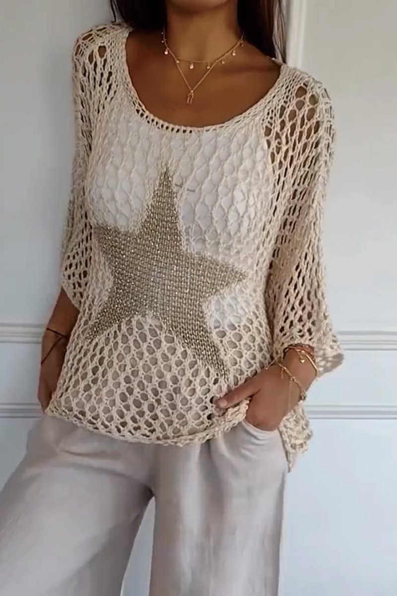 Alma gehäkeltes Shirt mit goldverziertem Sternmotiv