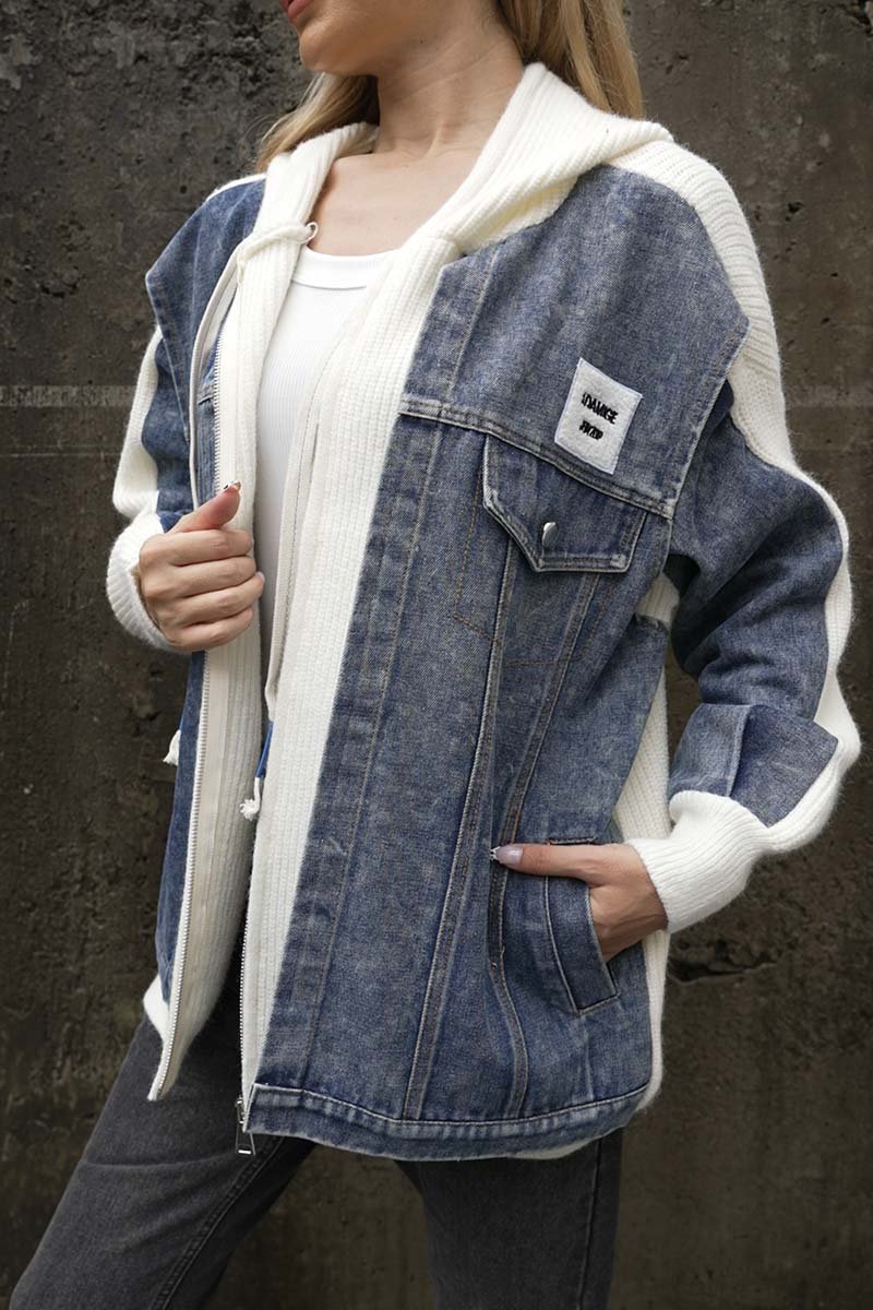 Pauline - Patchwork-Kapuzenjacke aus Denim