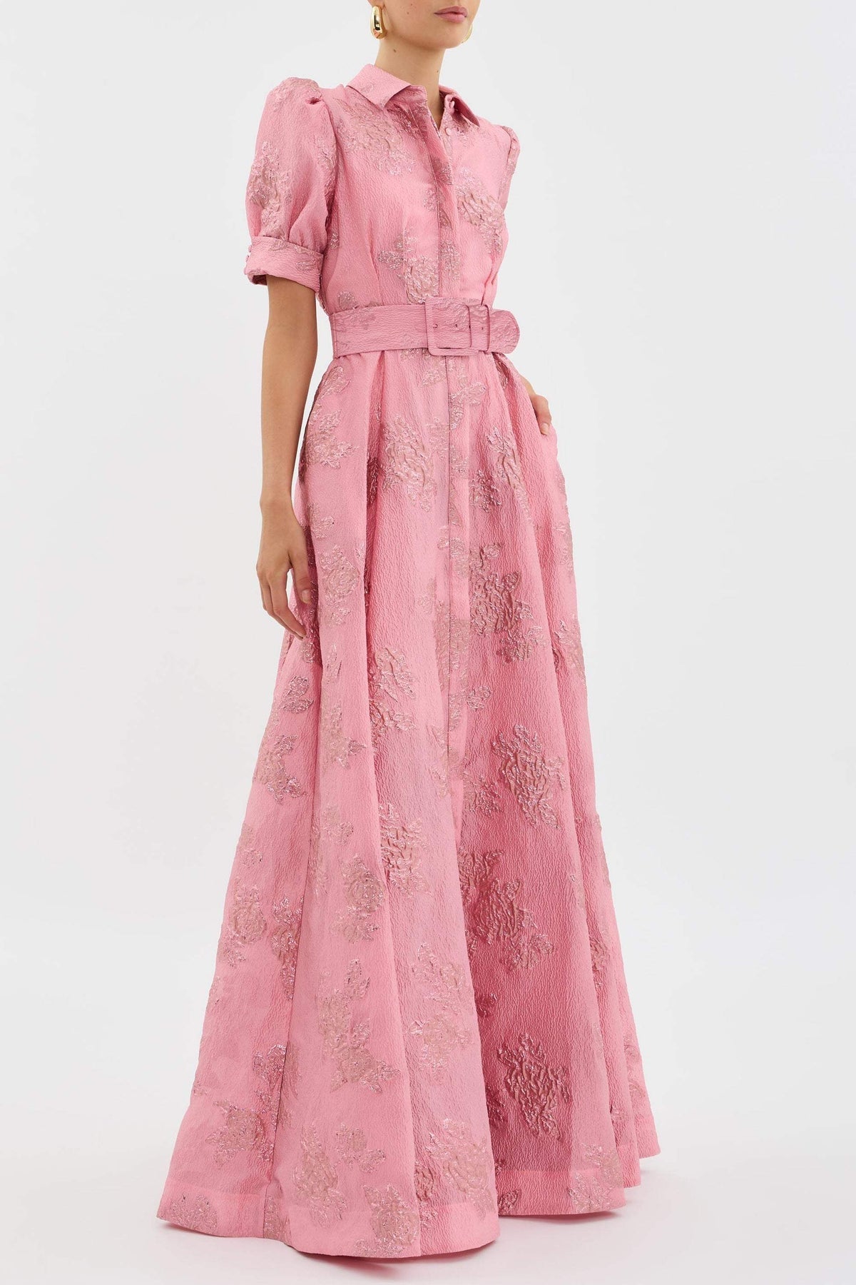 Lang Kleid mit Puffärmeln und Bindegürtel – Eleganter und Raffinierter Stil
