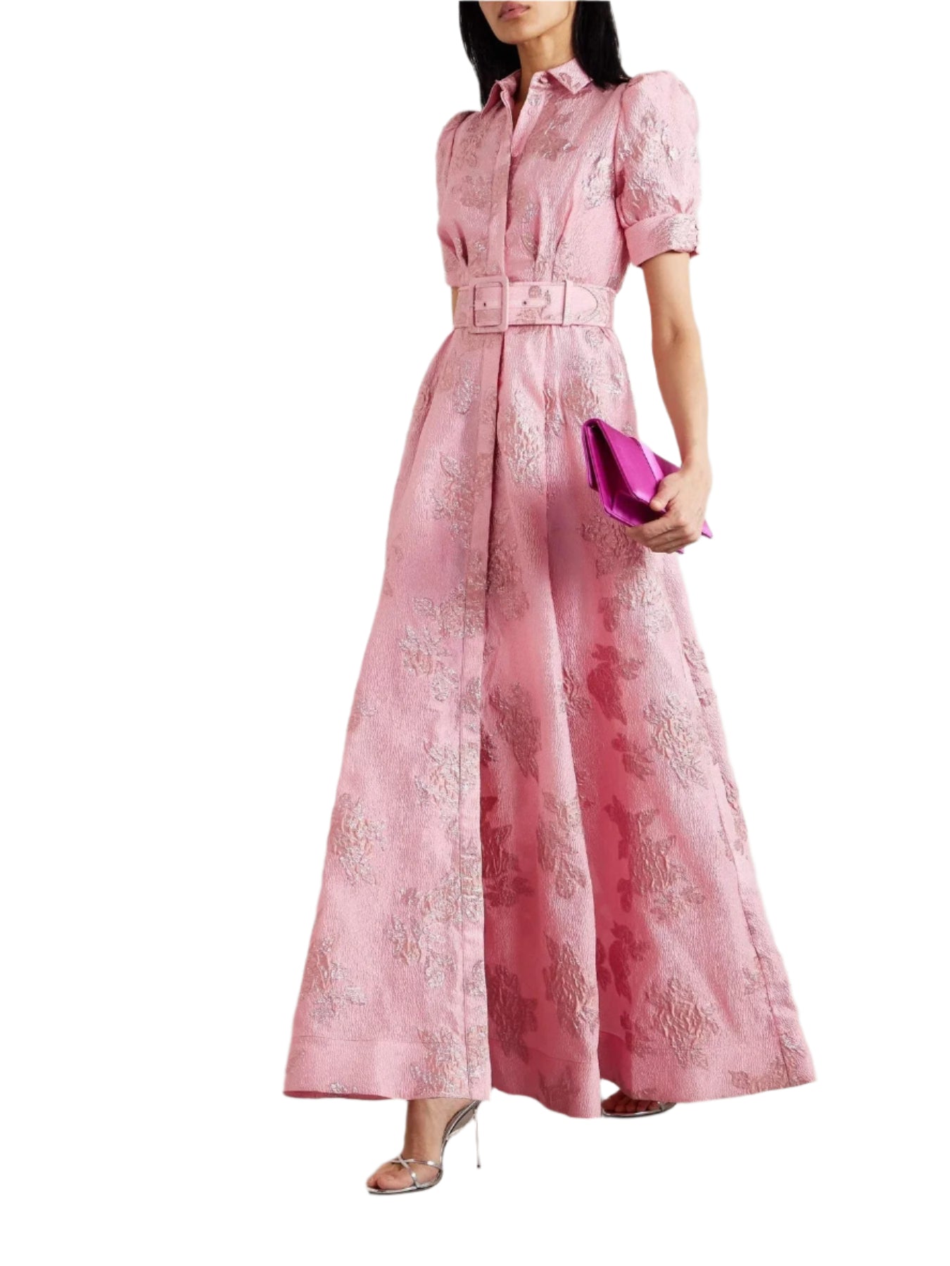 Lang Kleid mit Puffärmeln und Bindegürtel – Eleganter und Raffinierter Stil