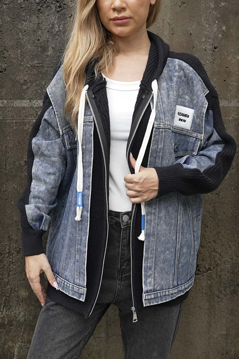 Pauline - Patchwork-Kapuzenjacke aus Denim