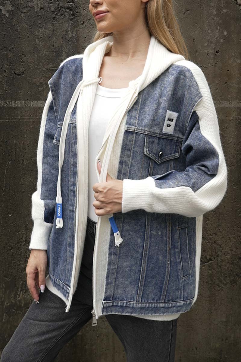 Pauline - Patchwork-Kapuzenjacke aus Denim