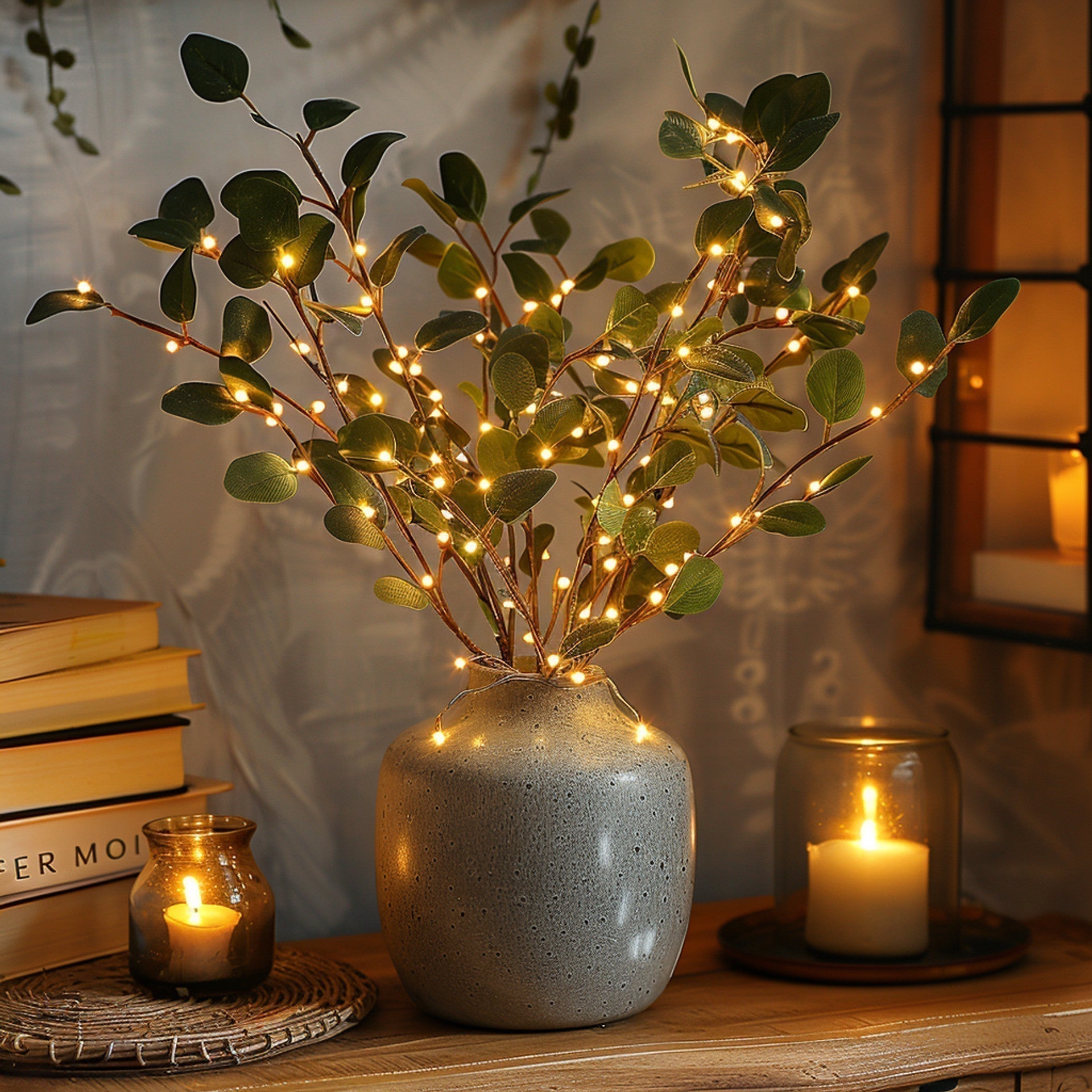 LumiFlor - LED-Blumen-Lichterkette mit realistischen Blättern und batteriebetriebenem Licht