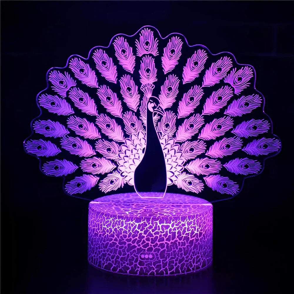 GlowPeacock - 3D LED Nachtlampe mit strukturiertem Sockel