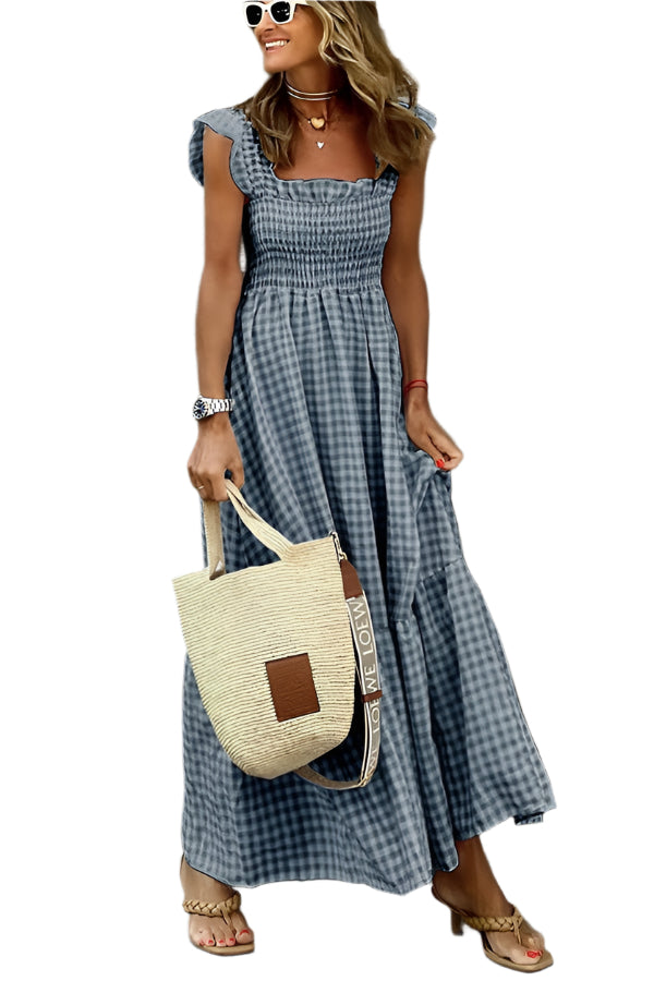 Amelia - Lange Smocketkleid mit Vichy-Karos