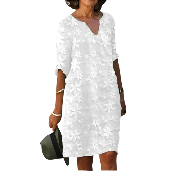 Blumige knielange Kleid mit Dreiviertelärmeln – Eleganter und lässiger Stil