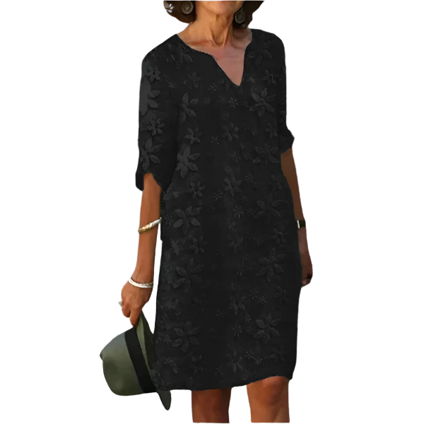 Blumige knielange Kleid mit Dreiviertelärmeln – Eleganter und lässiger Stil