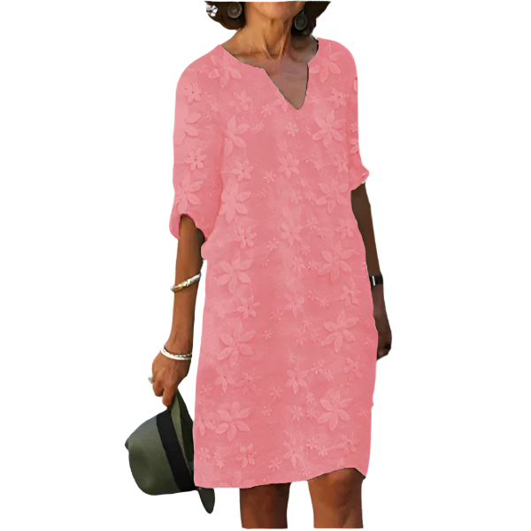 Blumige knielange Kleid mit Dreiviertelärmeln – Eleganter und lässiger Stil