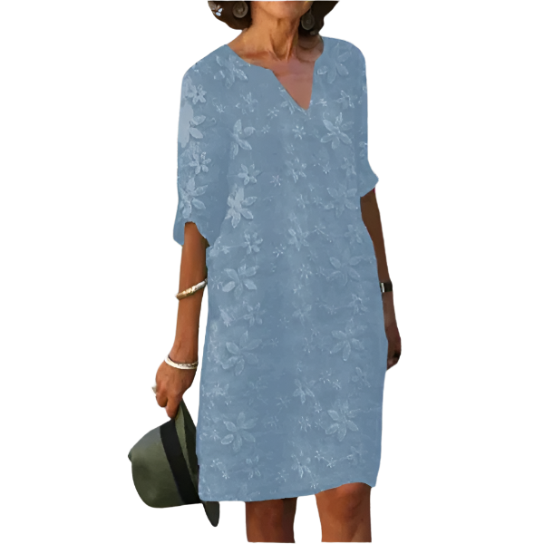 Blumige knielange Kleid mit Dreiviertelärmeln – Eleganter und lässiger Stil