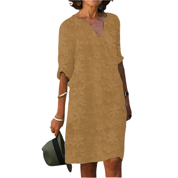 Blumige knielange Kleid mit Dreiviertelärmeln – Eleganter und lässiger Stil