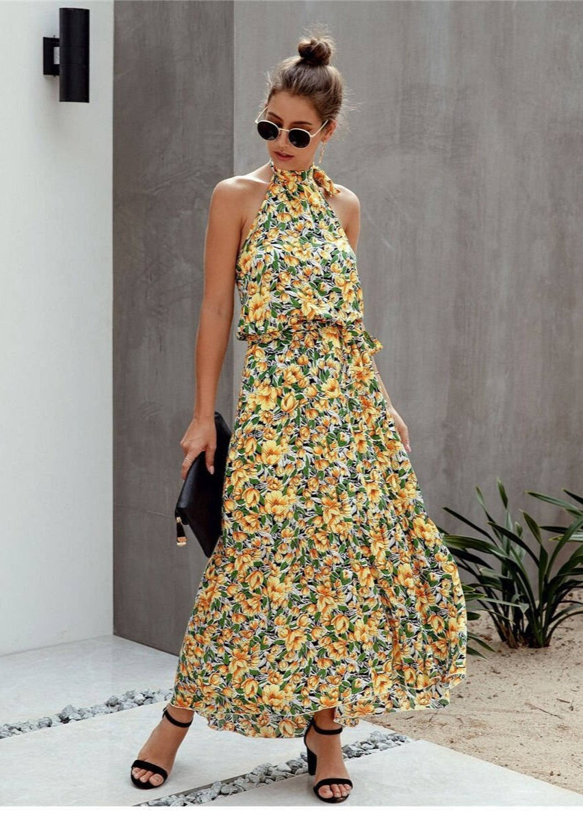 Maribel Blomster Boho Maxikleid mit Schlitz im Hals