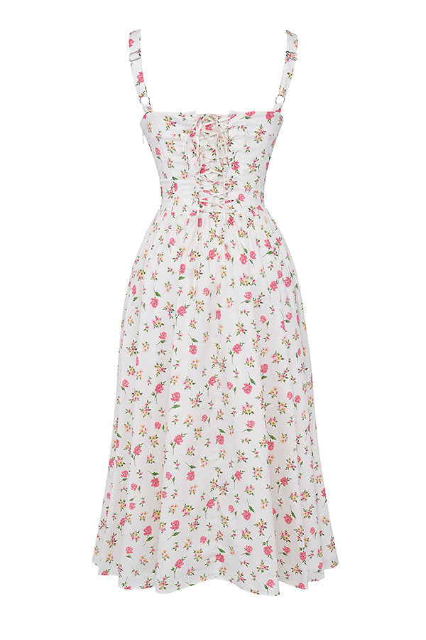 Nicole - Geblümter Schulterriemen Sweetheart Midikleid
