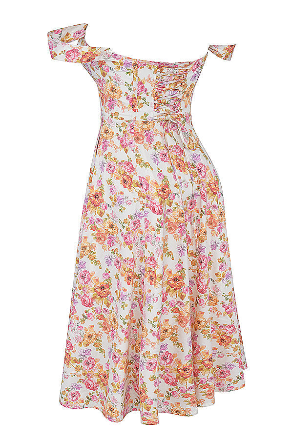 Nicole - Geblümter Schulterriemen Sweetheart Midikleid