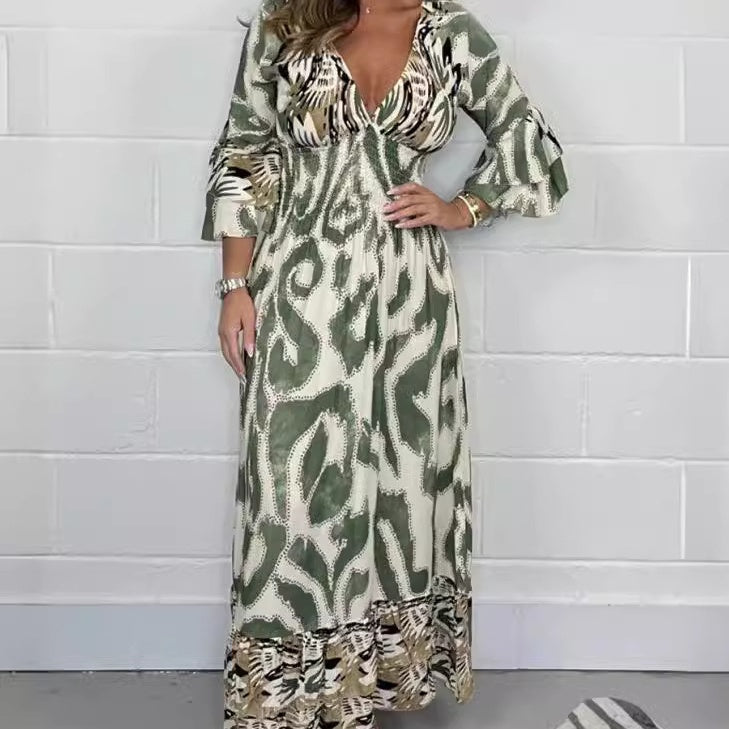 Bella - Fließendes Maxikleid mit abstraktem Druck