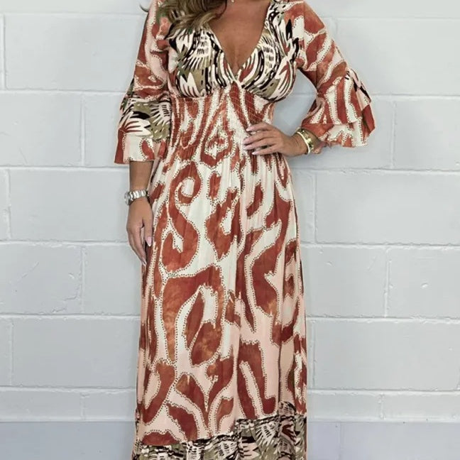 Bella - Fließendes Maxikleid mit abstraktem Druck