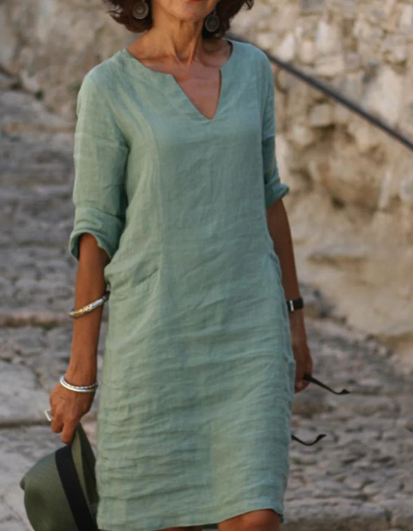 Ingrid - Unbeschwerte V-Ausschnitt Tunika-Kleid aus Leinen