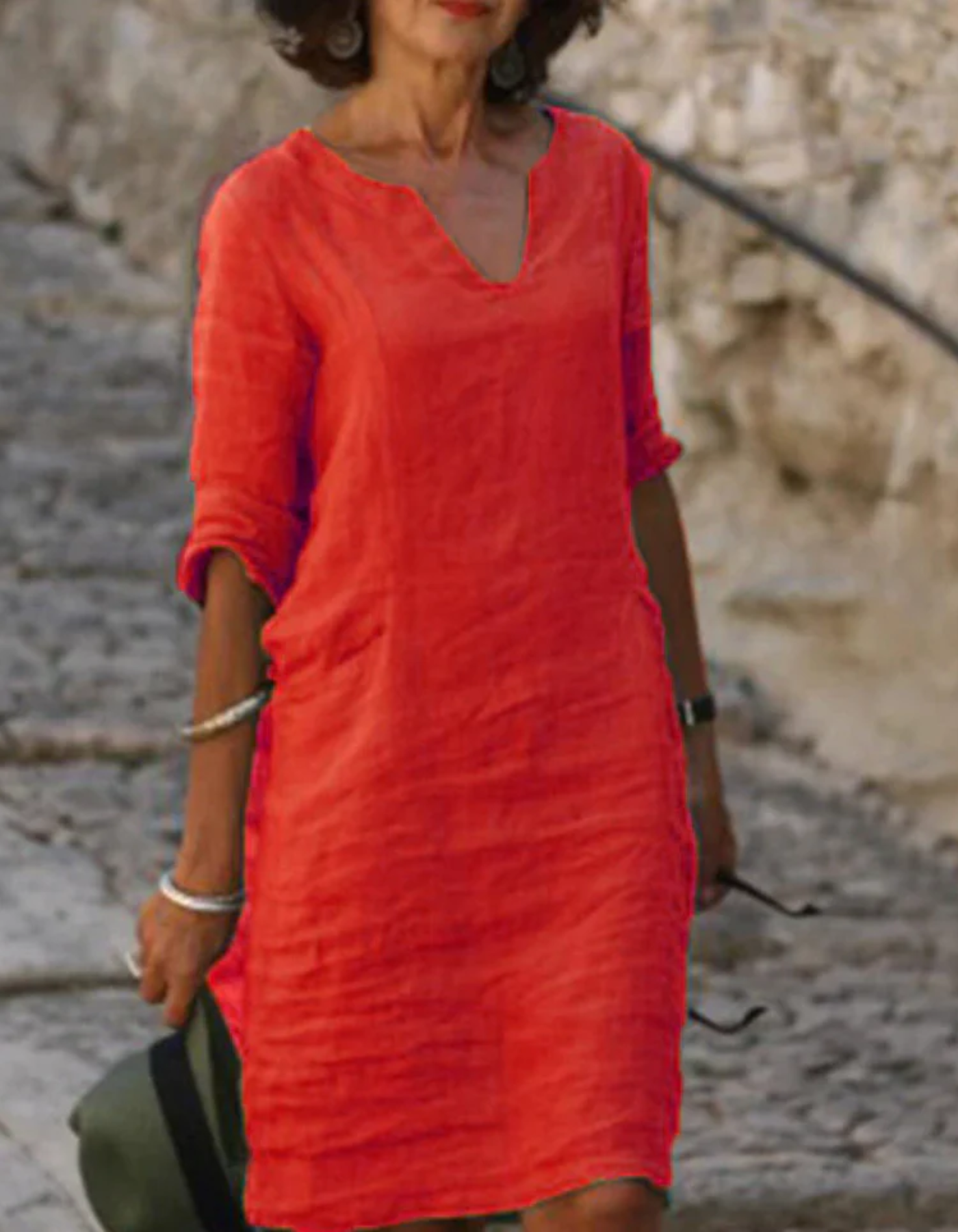 Ingrid - Unbeschwerte V-Ausschnitt Tunika-Kleid aus Leinen