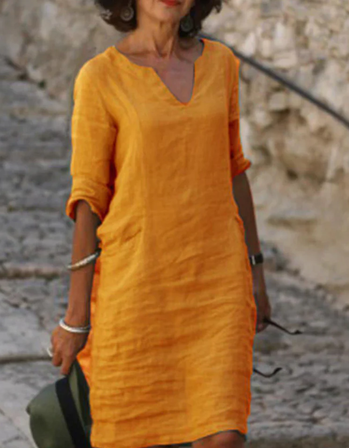 Ingrid - Unbeschwerte V-Ausschnitt Tunika-Kleid aus Leinen