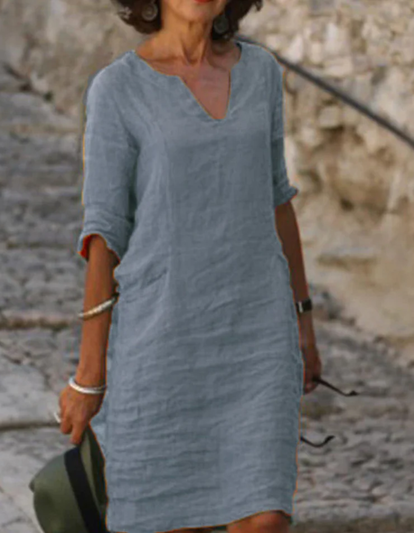 Ingrid - Unbeschwerte V-Ausschnitt Tunika-Kleid aus Leinen