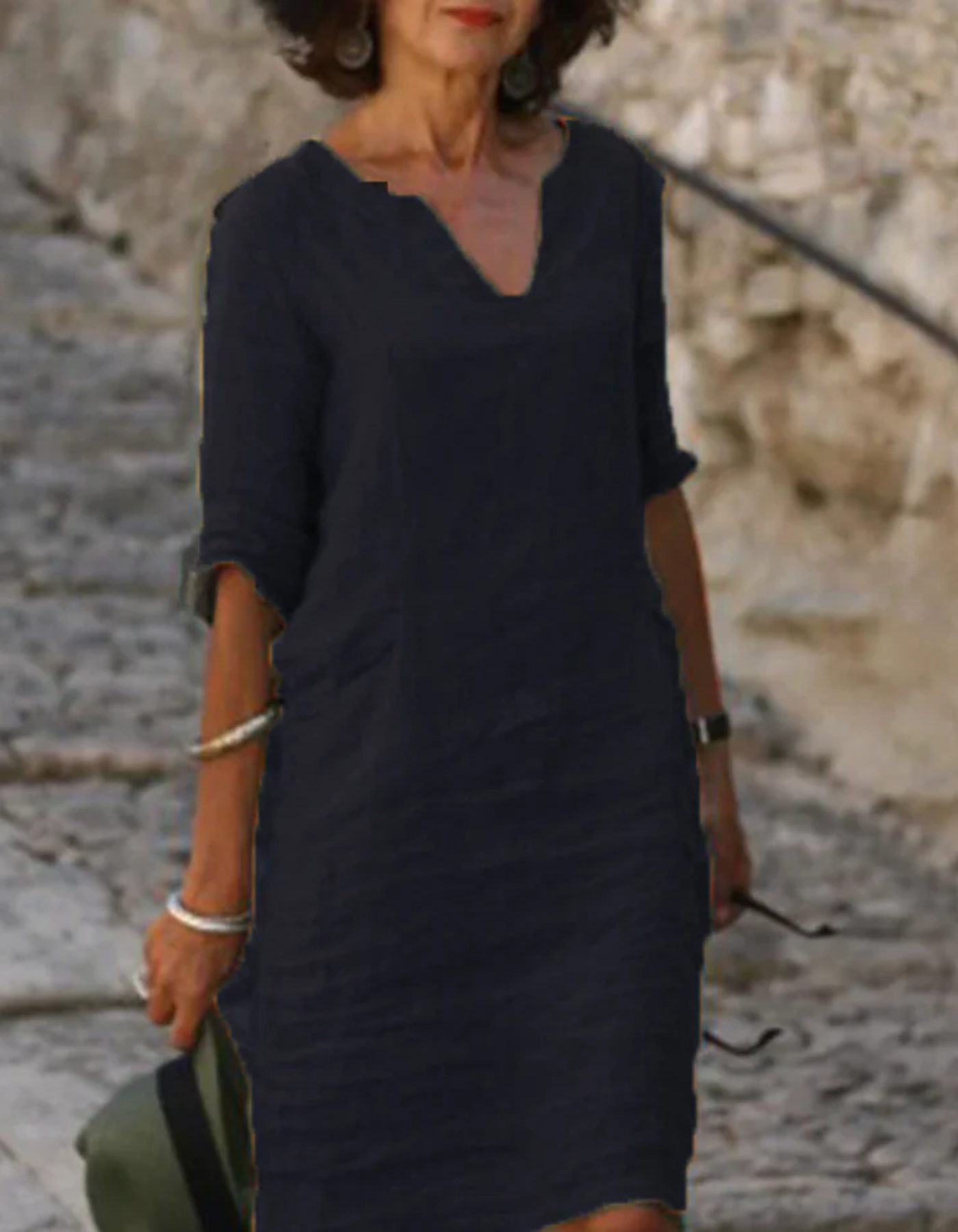 Ingrid - Unbeschwerte V-Ausschnitt Tunika-Kleid aus Leinen