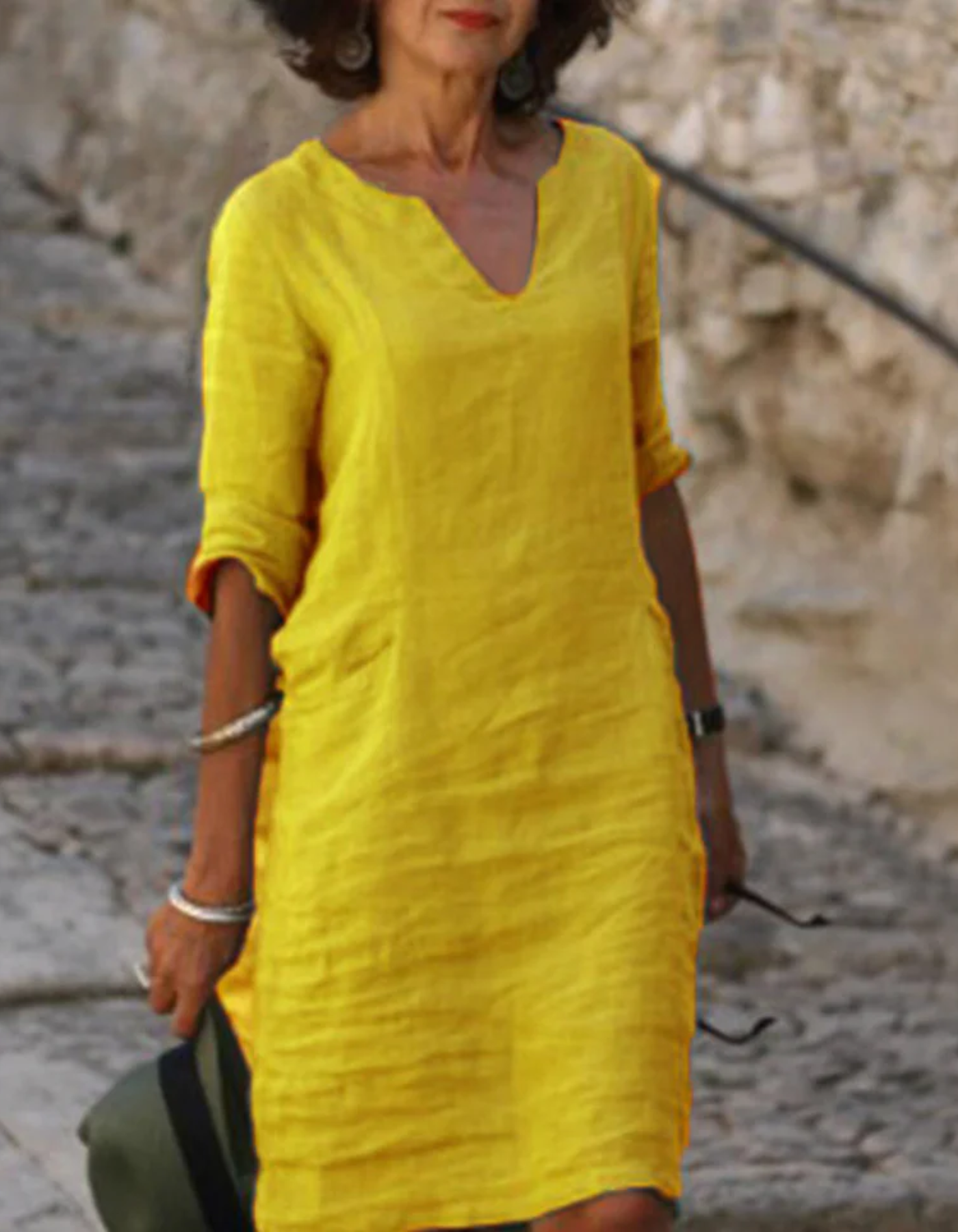 Ingrid - Unbeschwerte V-Ausschnitt Tunika-Kleid aus Leinen