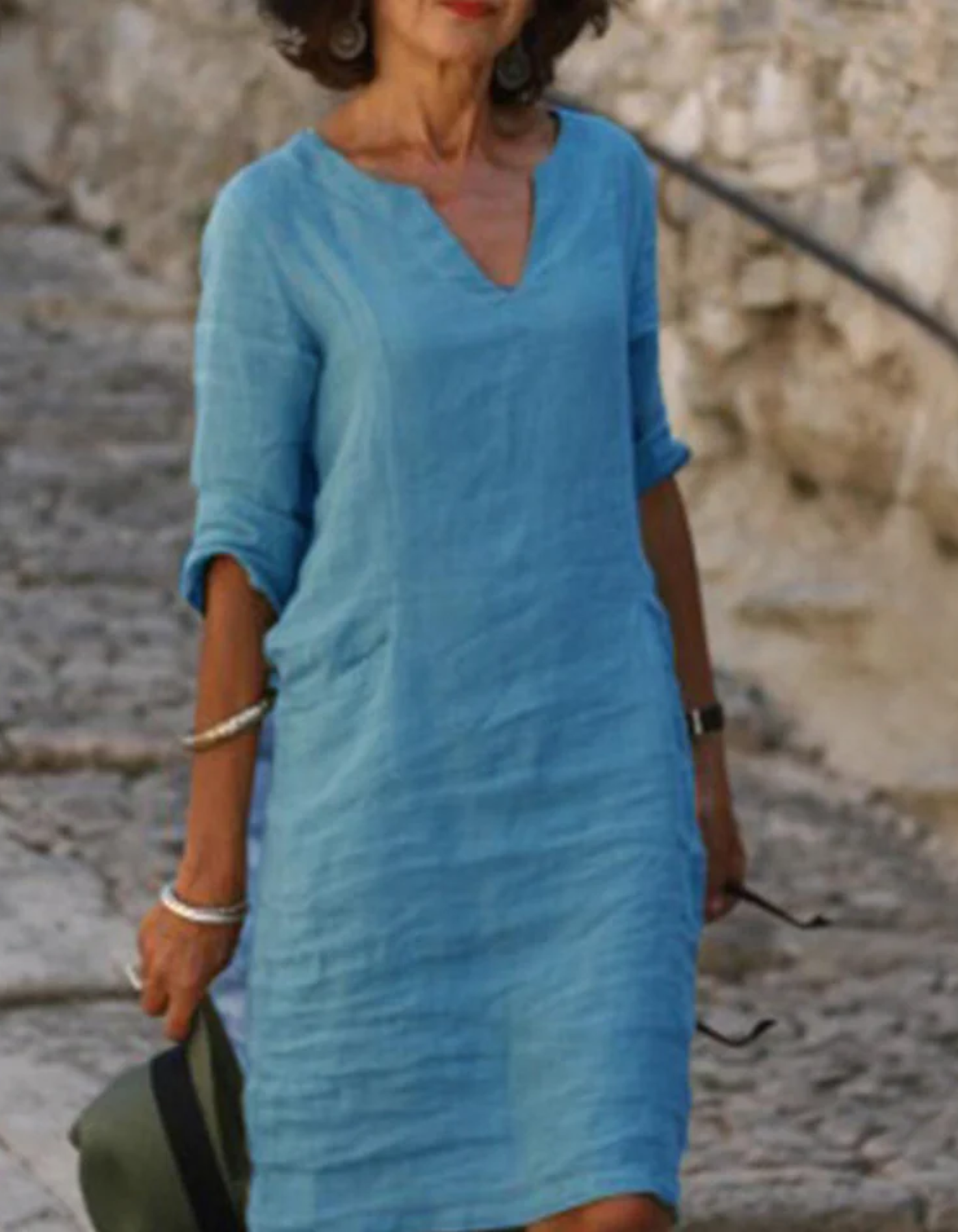 Ingrid - Unbeschwerte V-Ausschnitt Tunika-Kleid aus Leinen