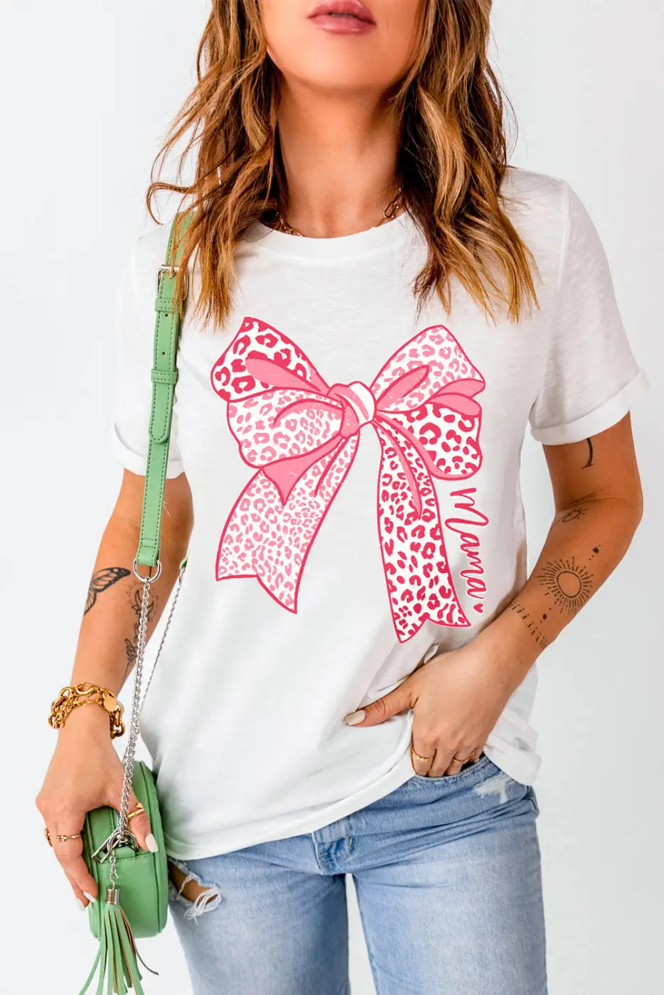 Miriam Weiß und Rosa Leopard Schleife Grafik Mothers Day Mode T Shirt