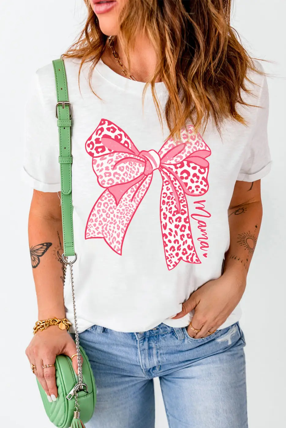 Miriam Weiß und Rosa Leopard Schleife Grafik Mothers Day Mode T Shirt