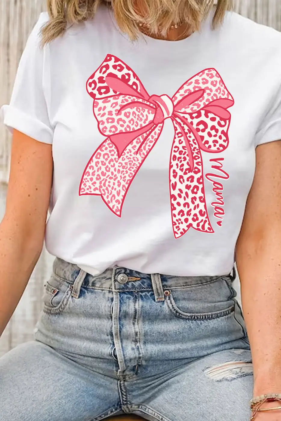 Miriam Weiß und Rosa Leopard Schleife Grafik Mothers Day Mode T Shirt