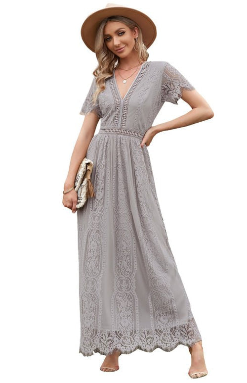 Élise Elegante Lang-Kleid mit offenen Details – Schickes kurzes Maxikleid