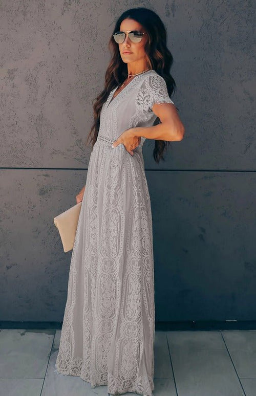 Élise Elegante Lang-Kleid mit offenen Details – Schickes kurzes Maxikleid
