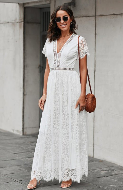 Élise Elegante Lang-Kleid mit offenen Details – Schickes kurzes Maxikleid