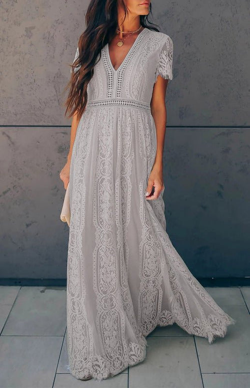 Élise Elegante Lang-Kleid mit offenen Details – Schickes kurzes Maxikleid