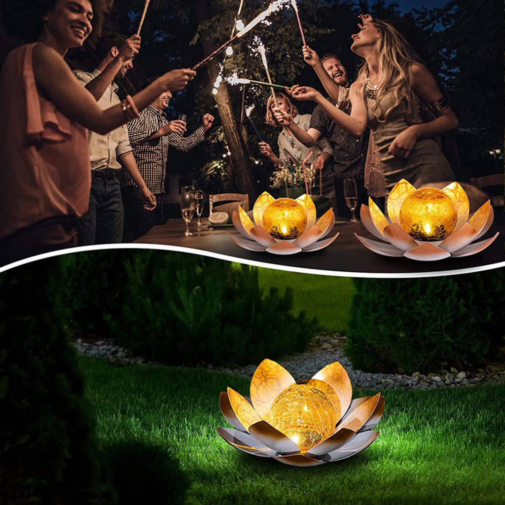 LumaLotus - Solarbetriebene Lotus-Havelleuchten mit knisterndem Glaszentrum